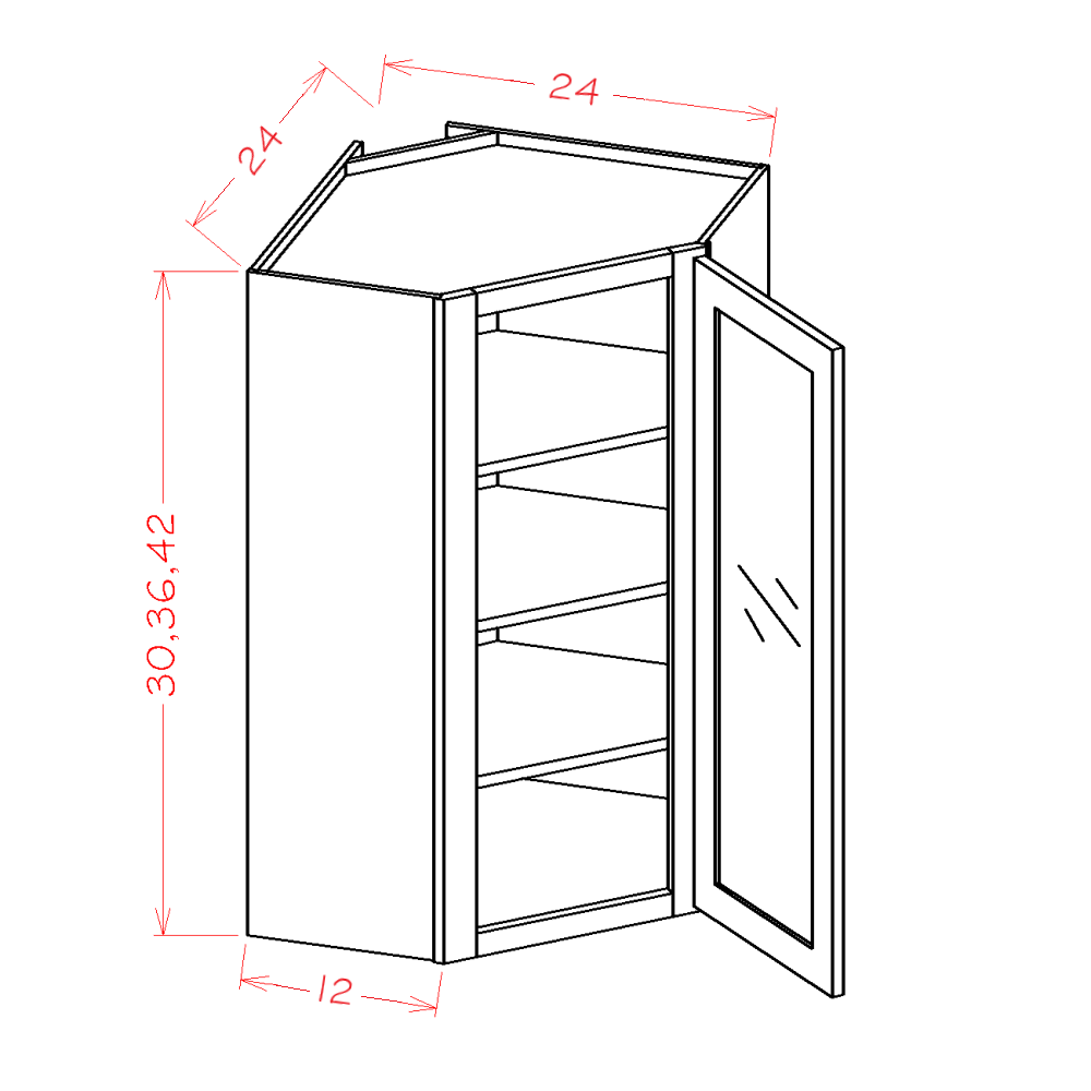 Shaker Grey - Open Frame Diagonal Corner Wall Cabinet