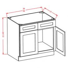 Shaker Grey- Vanity Sink Bases-Double Door Double Drawer Front